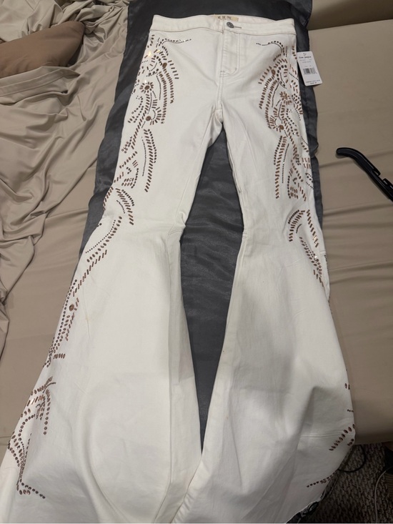 Free People Pants - Free People White Flared Pants with Brown Stud Detailing